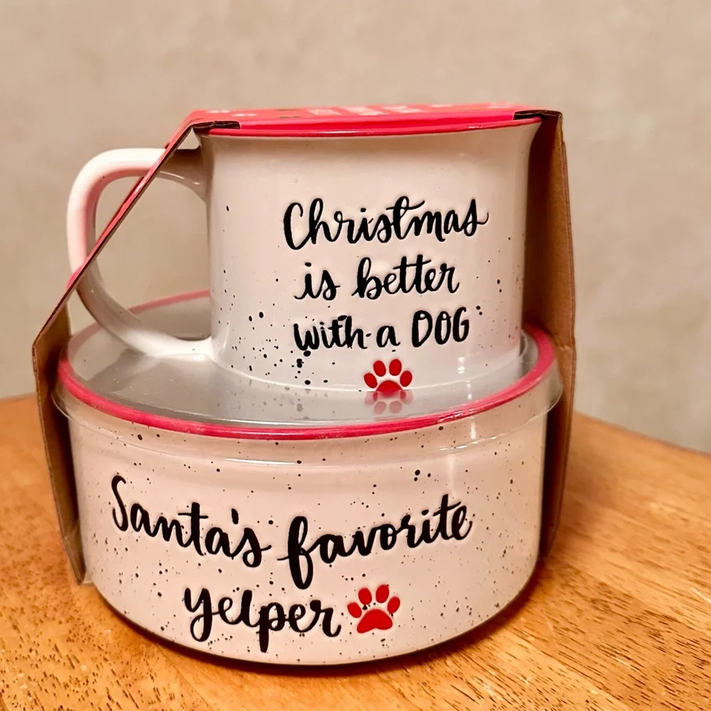 Eccolo Ceramic Dog Bowl & Camper Mug Set Santa's Favorite Yelper BRAND NEW!!